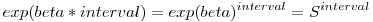 $exp(beta*interval)=exp(beta)^{interval}=S^{interval}$