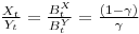 \frac{X_t}{Y_t} = \frac{B^X_t}{B^Y_t} = \frac{(1-\gamma)}{\gamma} \frac{X_t}{Y_t} = \frac{B^X_t}{B^Y_t} = \frac{(1-\gamma)}{\gamma}