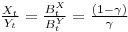 \frac{X_t}{Y_t} = \frac{B^X_t}{B^Y_t} = \frac{(1-\gamma)}{\gamma}