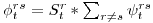 \phi^{rs}_t = S^r_t * \sum_{r \neq s} \psi^{rs}_t